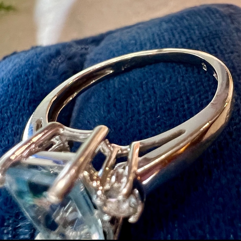 ❌SOLD❌ Vintage Aquamarine Diamond Ring Solid 14K Gold White Gold Emerald cut - Picture 9 of 17